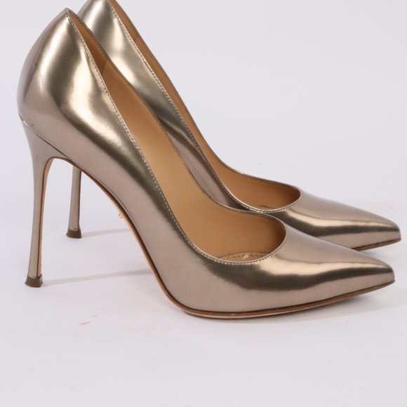 SERGIO ROSSI Metallic Leather Pointed Toe Heels - Picture 9 of 13